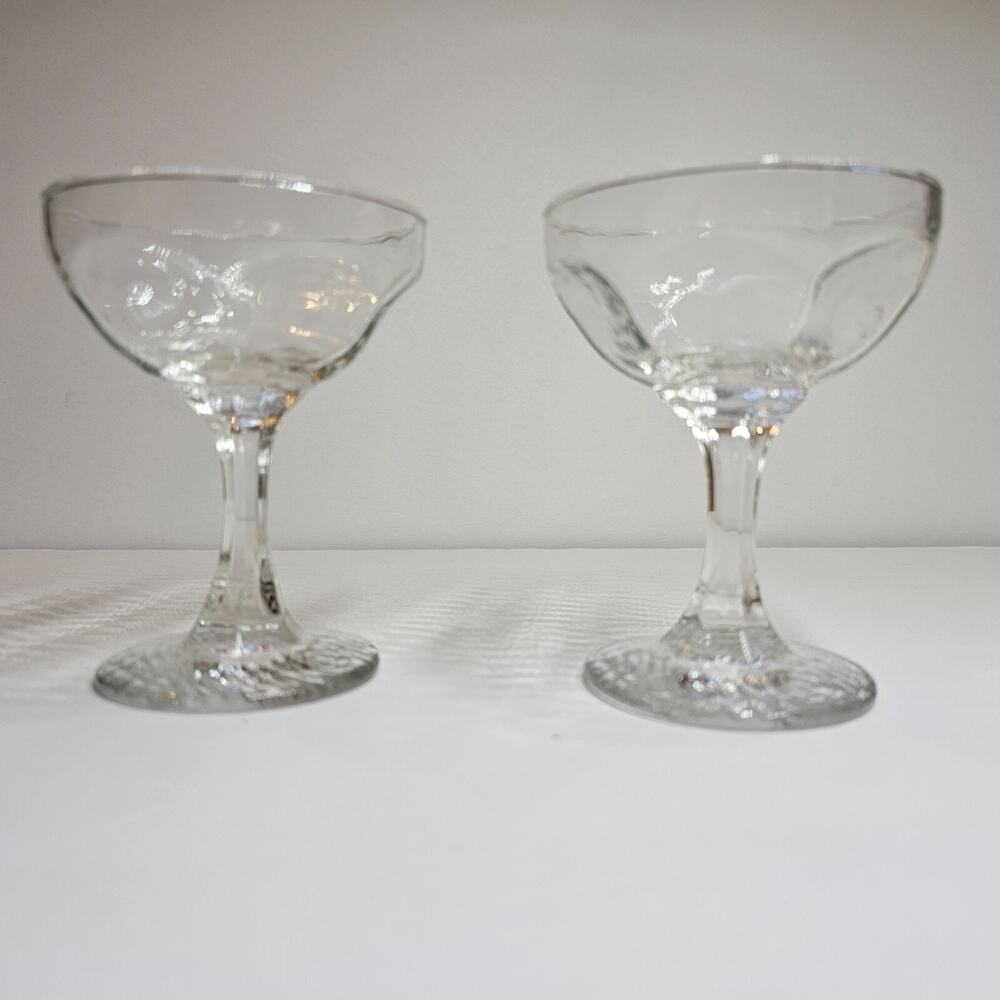 Libbey Chivalry Champagne Tall Sherbets Clear Glass Swirl Foot Set of 2 Vintage